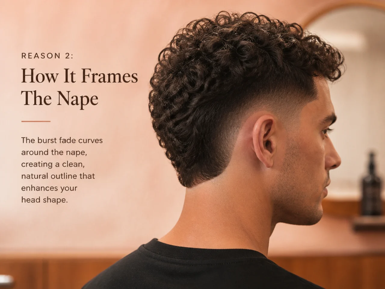 Nape treatment on a burst fade with length preserved at the back