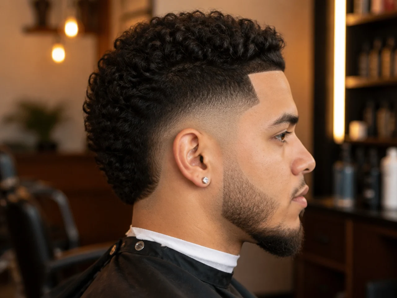 Burst fade with a razored line-up at the front