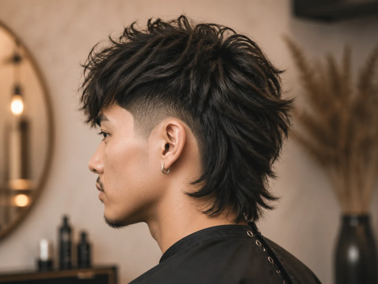 Burst fade with shaggy wolf cut layers at the back