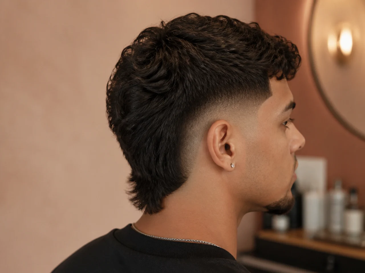 Burst fade with deliberate length left at the nape