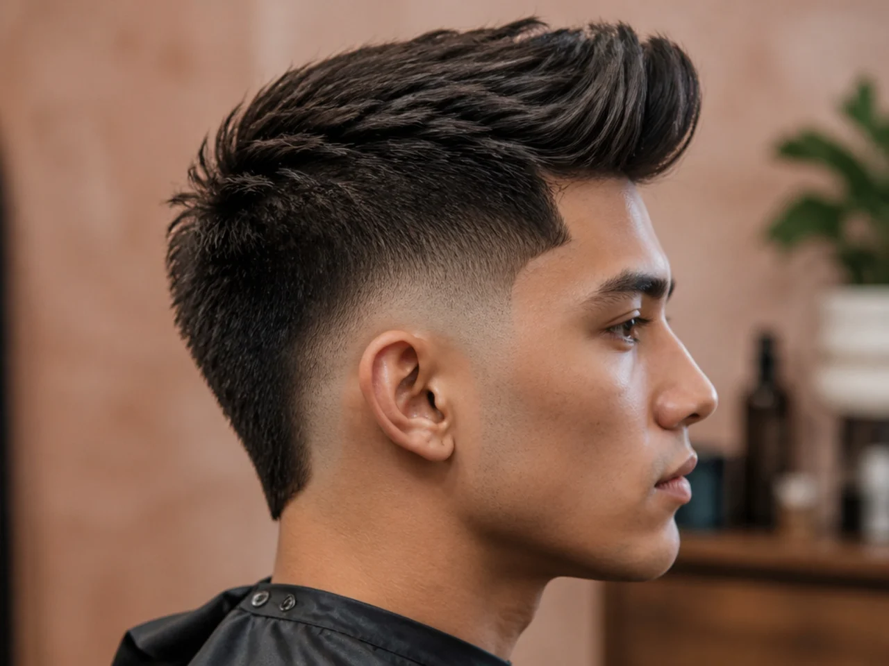 Burst fade with a quiff at the front