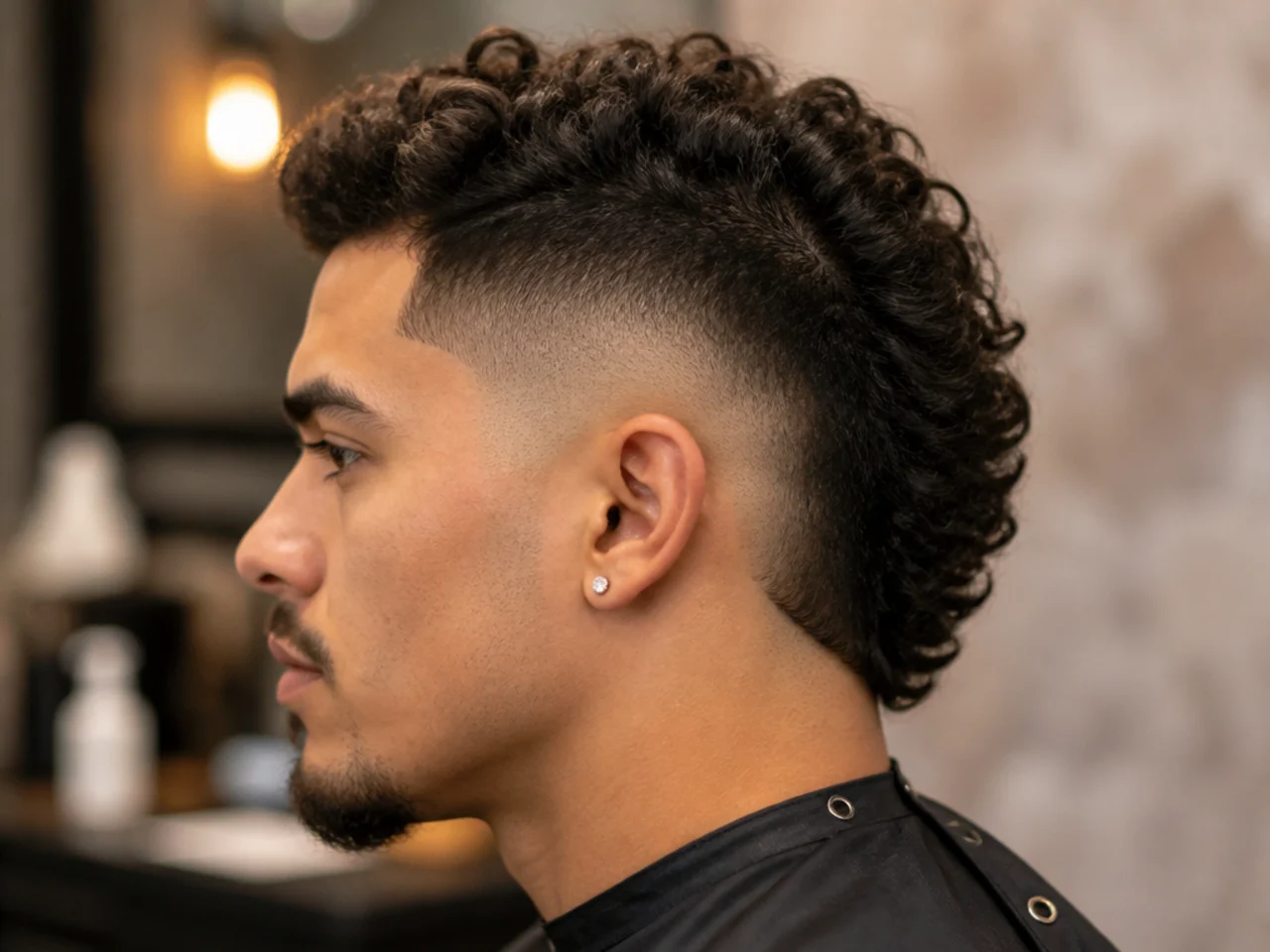 Burst fade with a mohawk strip through the centre