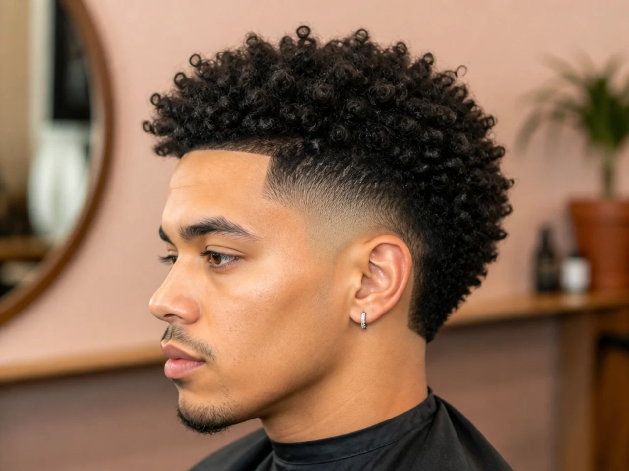 Burst taper fade with a fluffy broccoli curly top