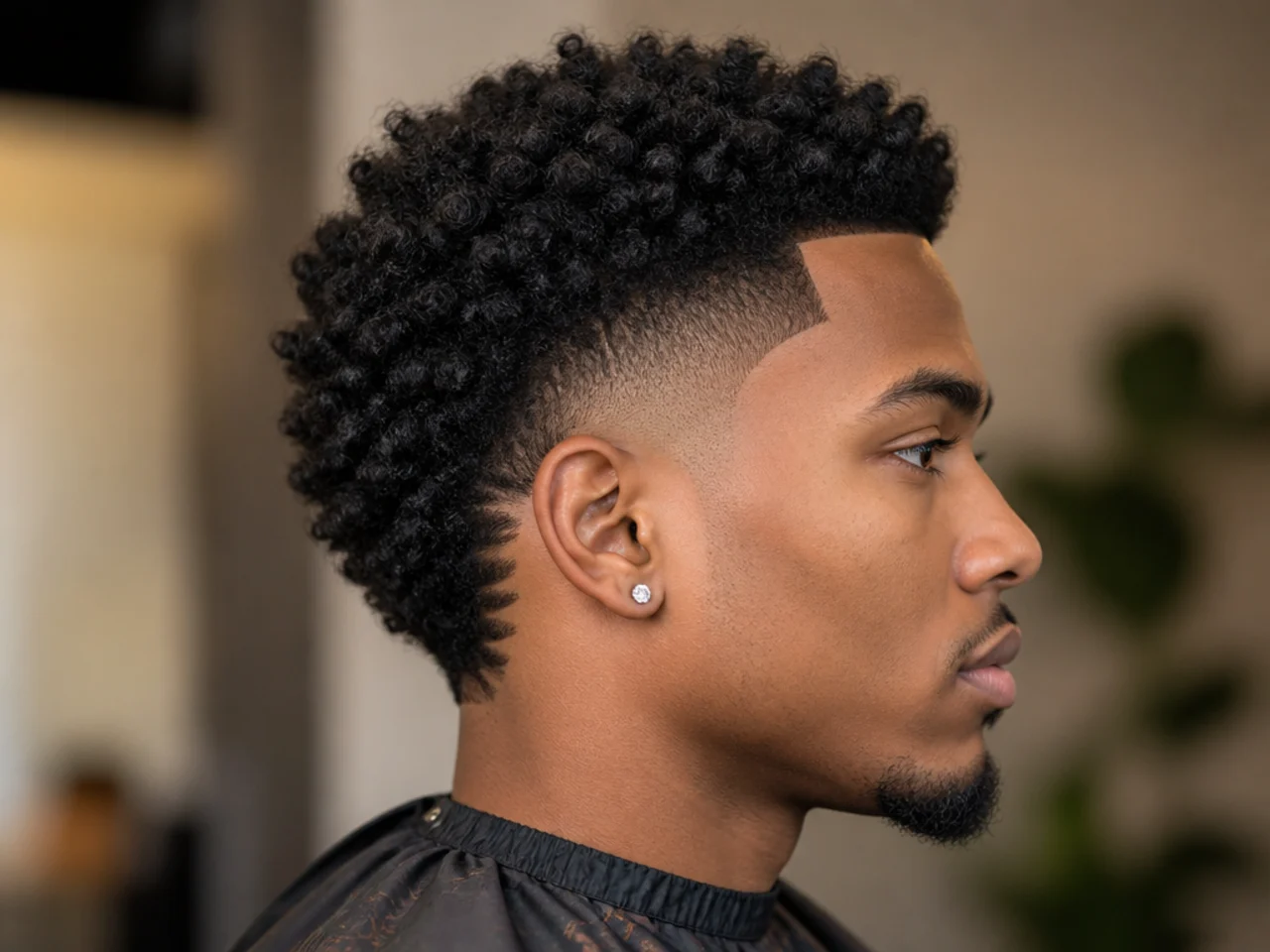 Burst taper fade for Black men with a coily textured top