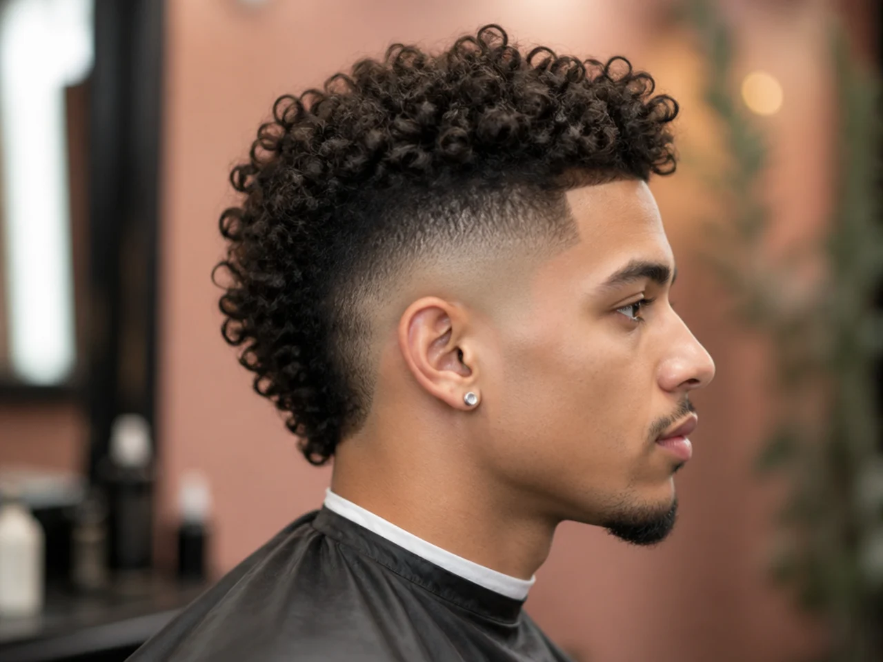 Burst taper fade with a soft mohawk strip on top