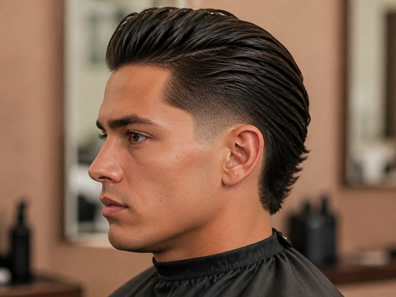 Burst taper fade with a polished slick-back top