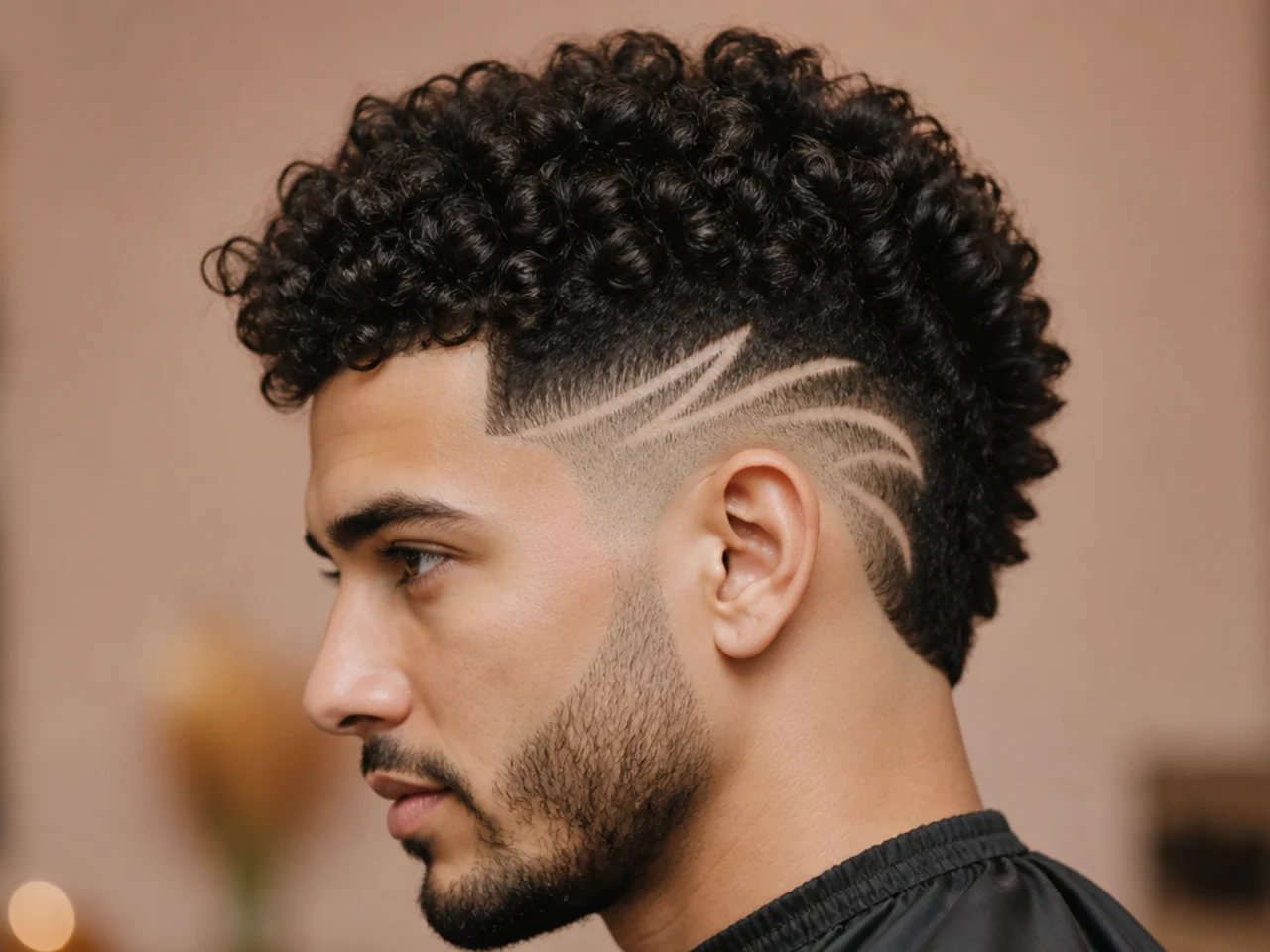 Burst taper fade with a shaved line design at the temple