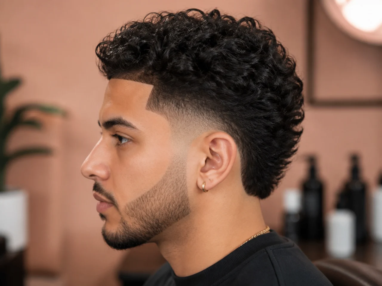 Mid burst taper fade with the arc peaking at the temple