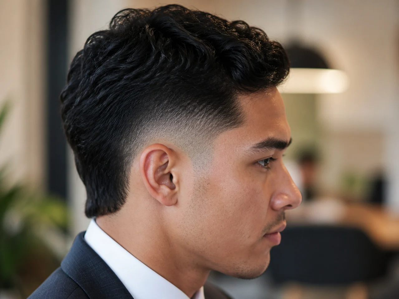 A drop fade in a formal setting