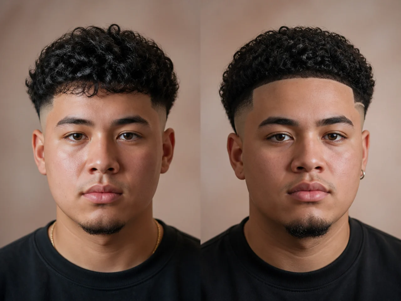 A drop fade and a burst fade on a round face