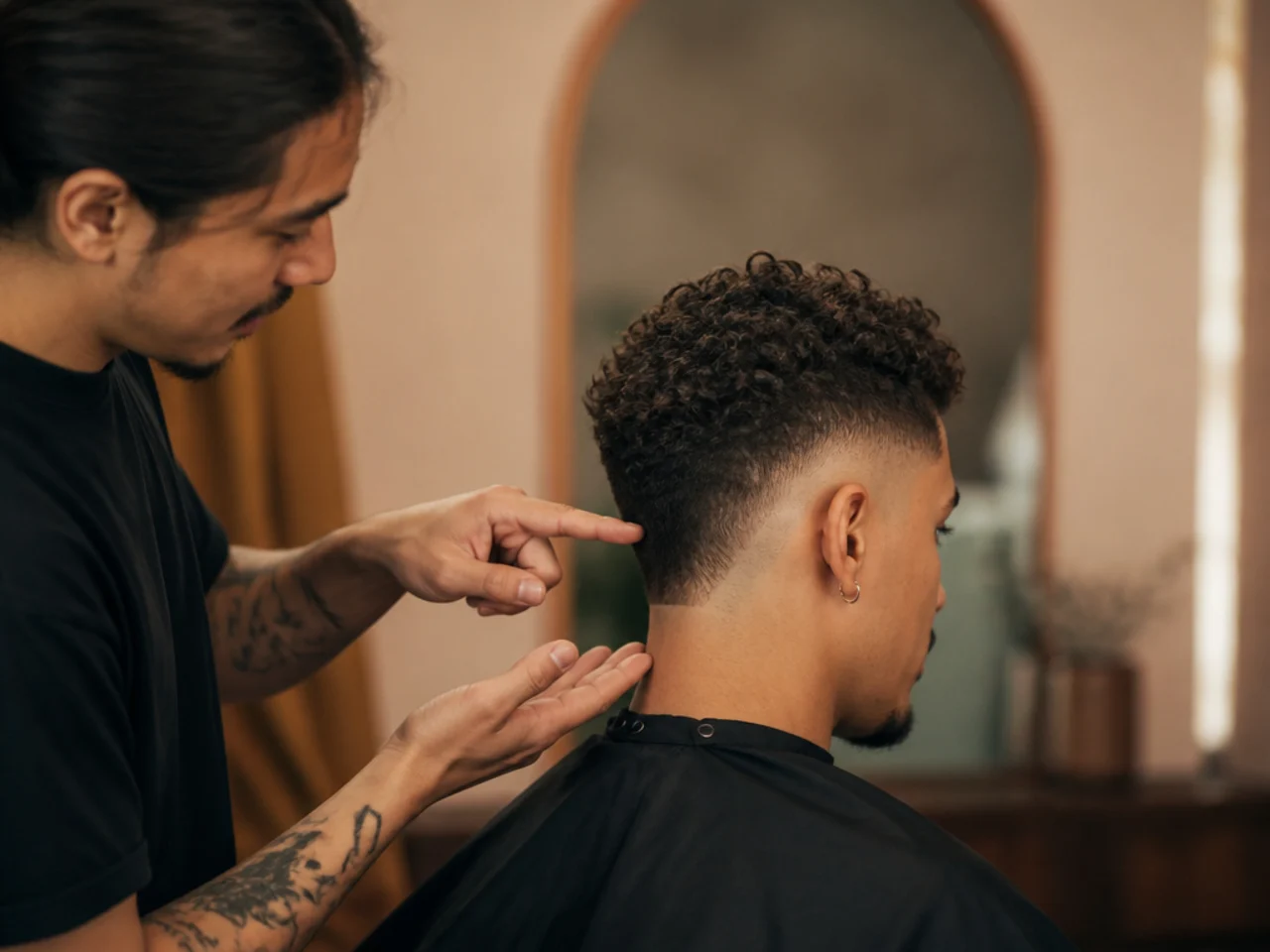 A barber explaining the difference between a burst and a drop fade