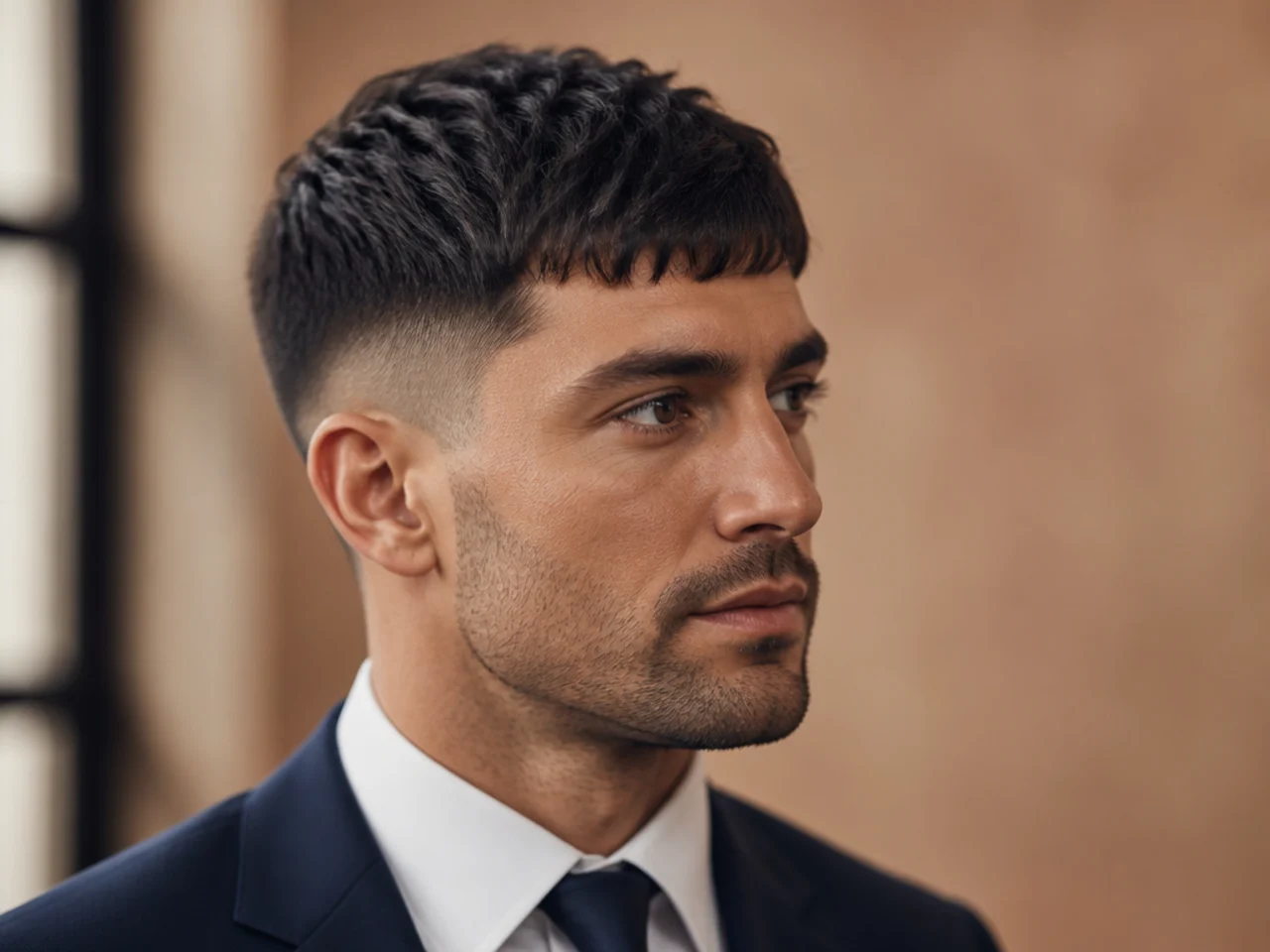 French crop for the office — textured fringe with a low fade on the sides