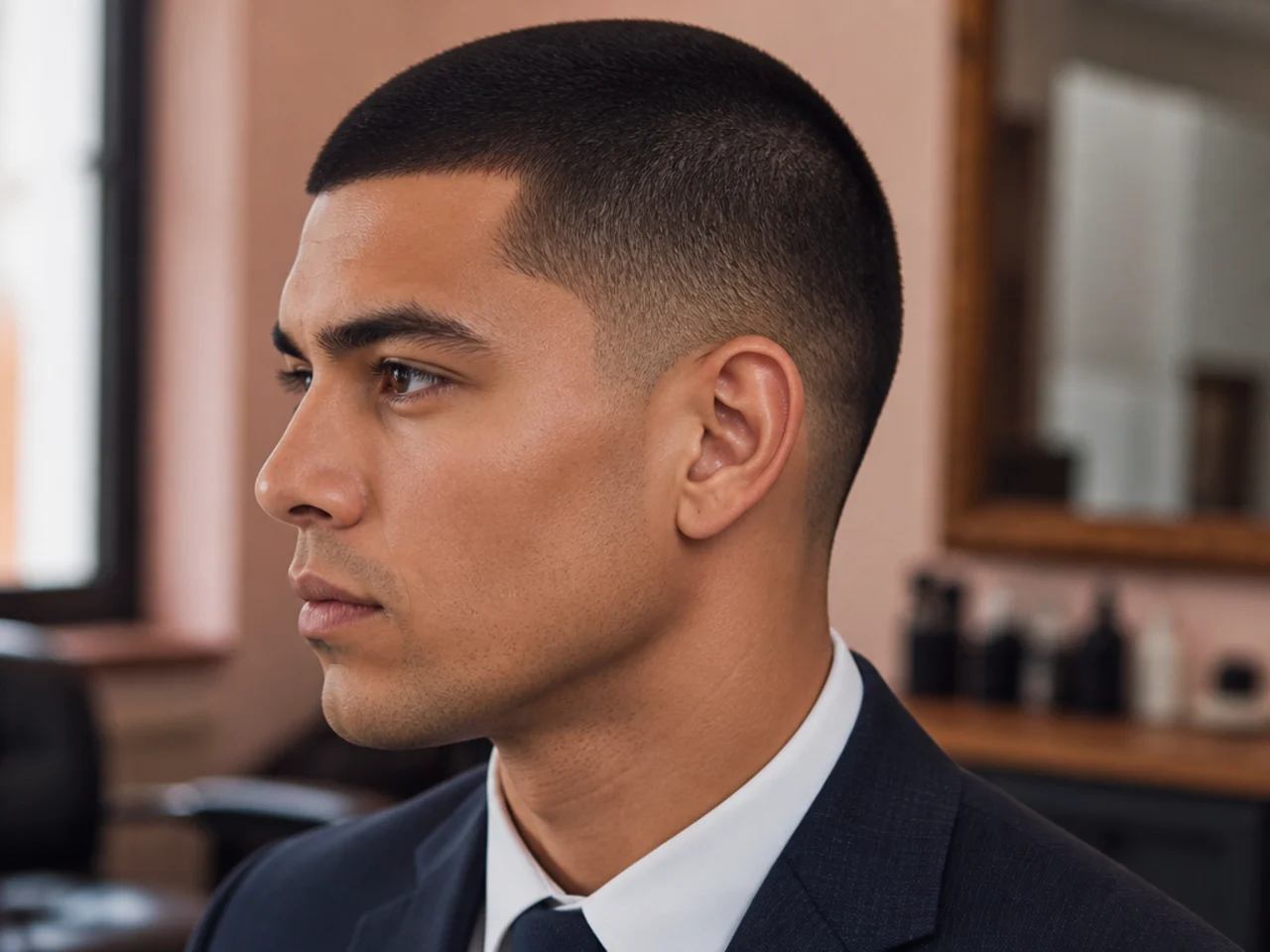 Tapered buzz cut on a professional — #2 all over with a clean neckline