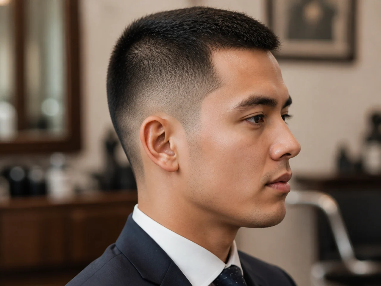 Traditional business crew cut — three-quarter inch on top with #2 sides