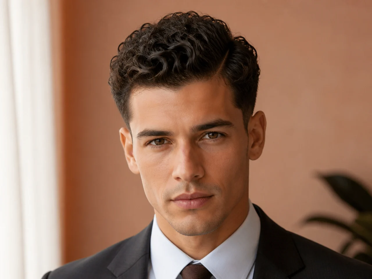 A contained curly business cut