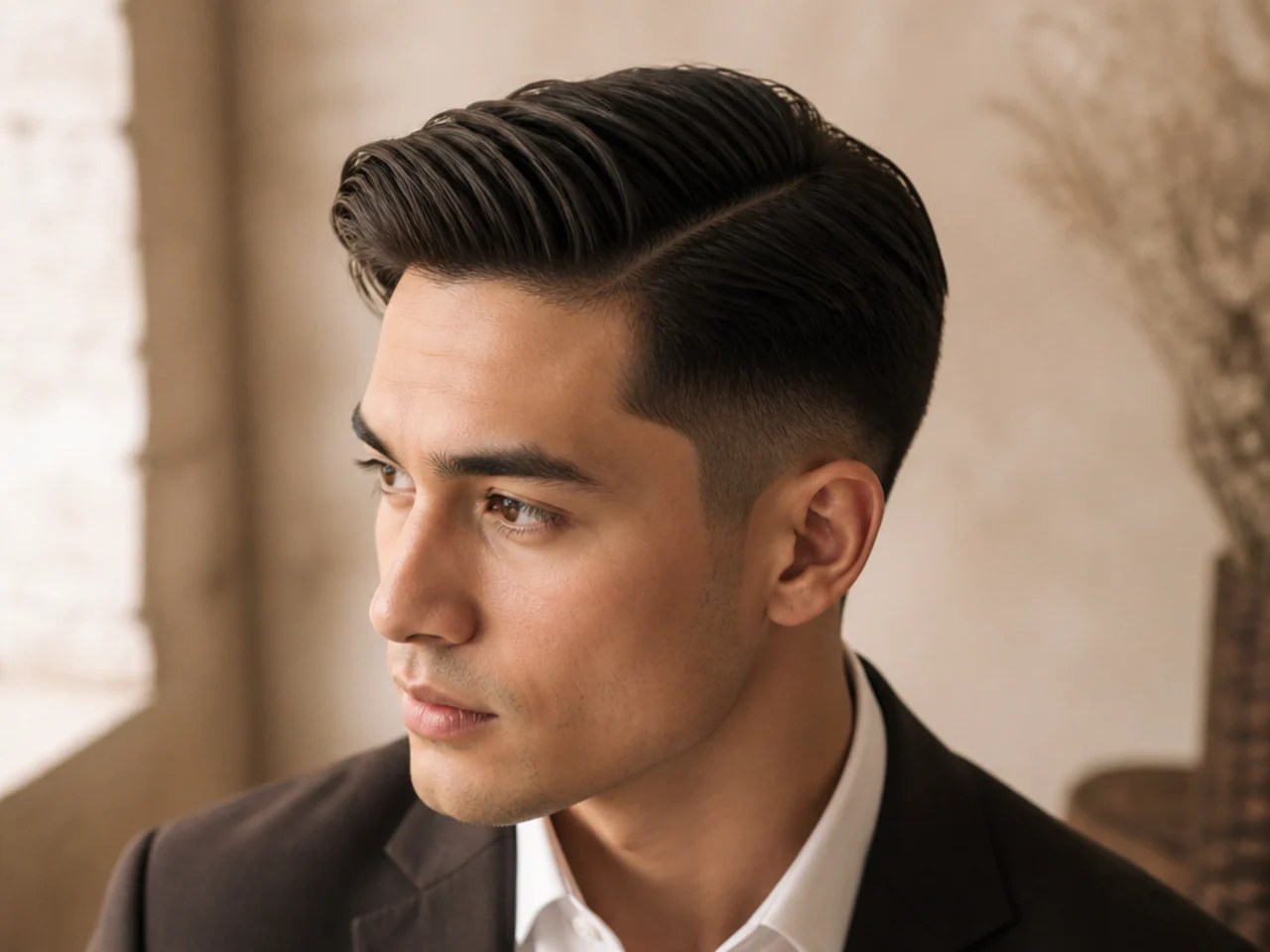 A comb over with a low taper