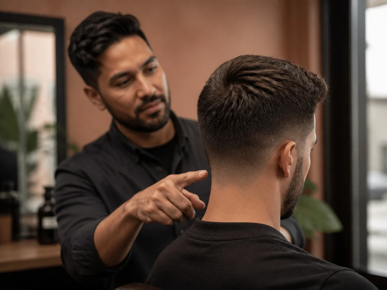 A barber discussing a low-maintenance office cut