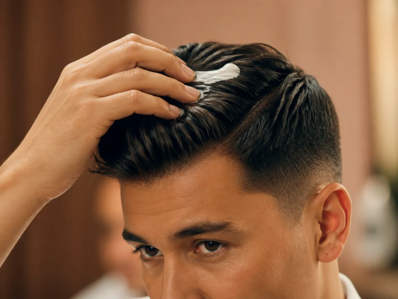 Matte cream being applied to a business haircut