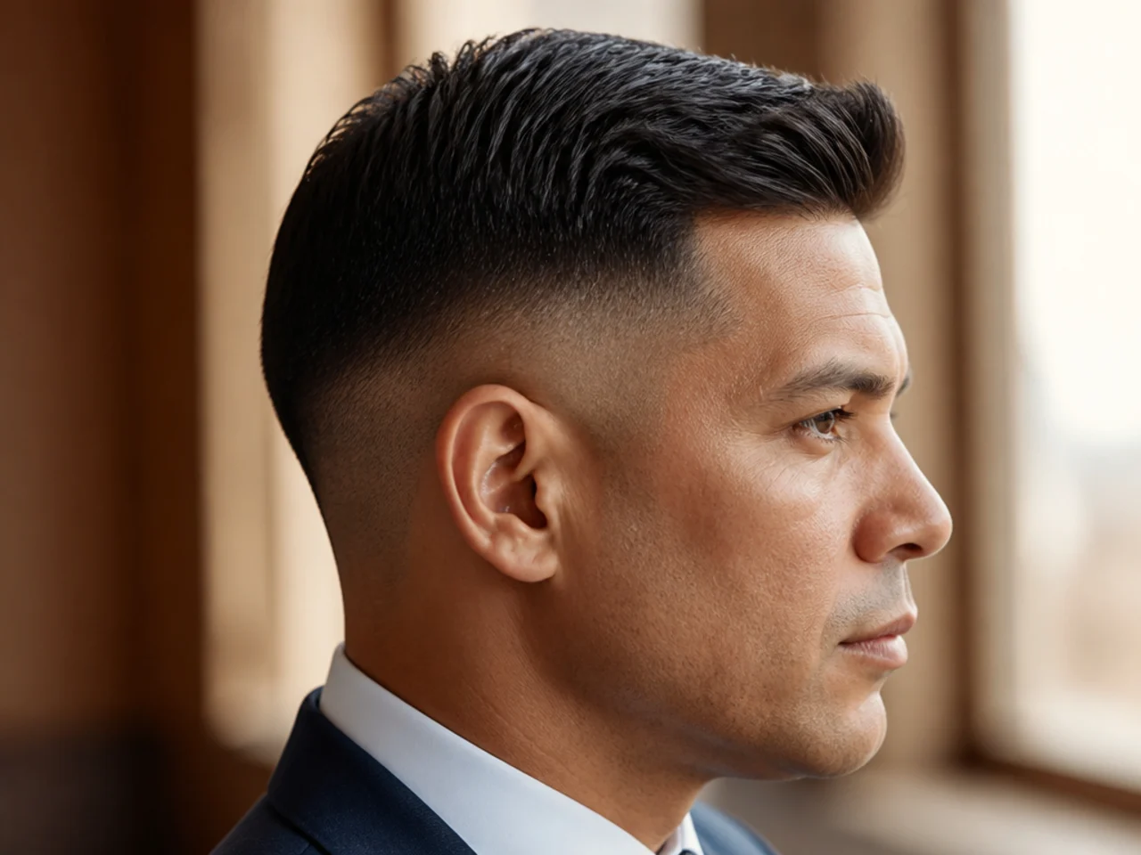 A conservative short haircut in a corporate setting