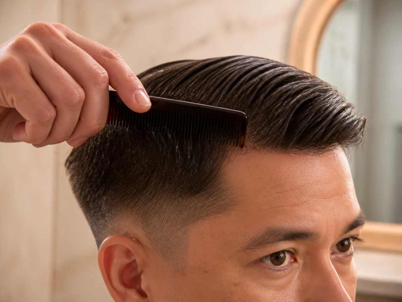 Short hair being combed four weeks after a cut
