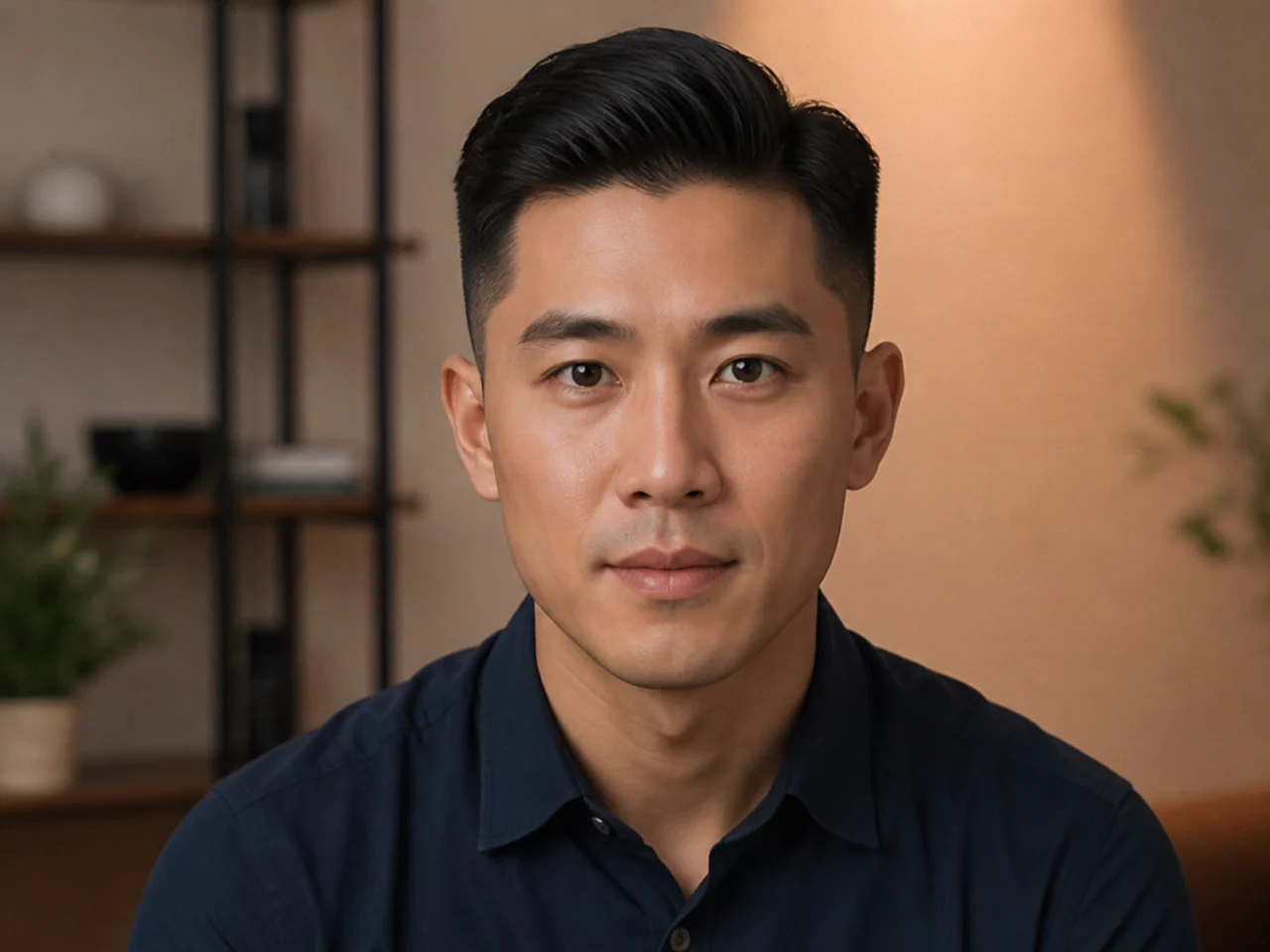 A low-contrast taper on a video call