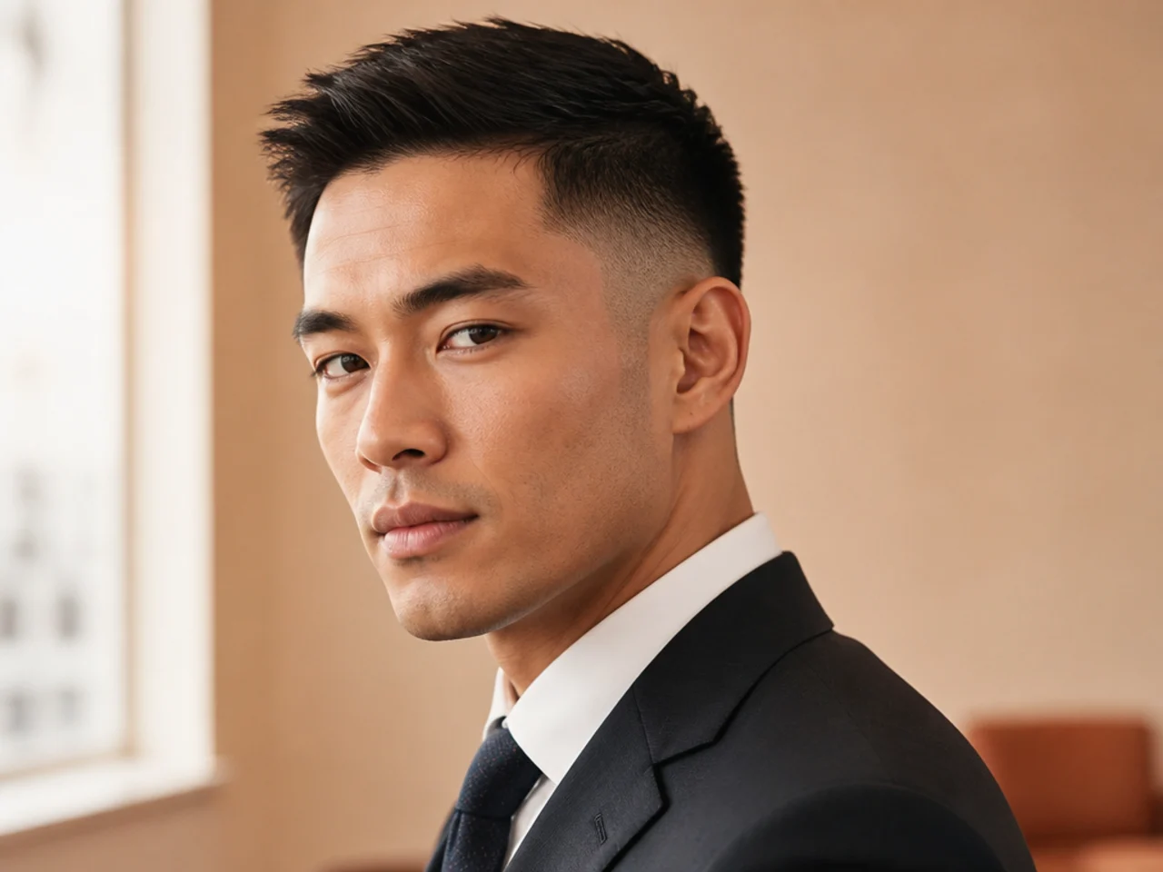 A mid taper on a short business haircut