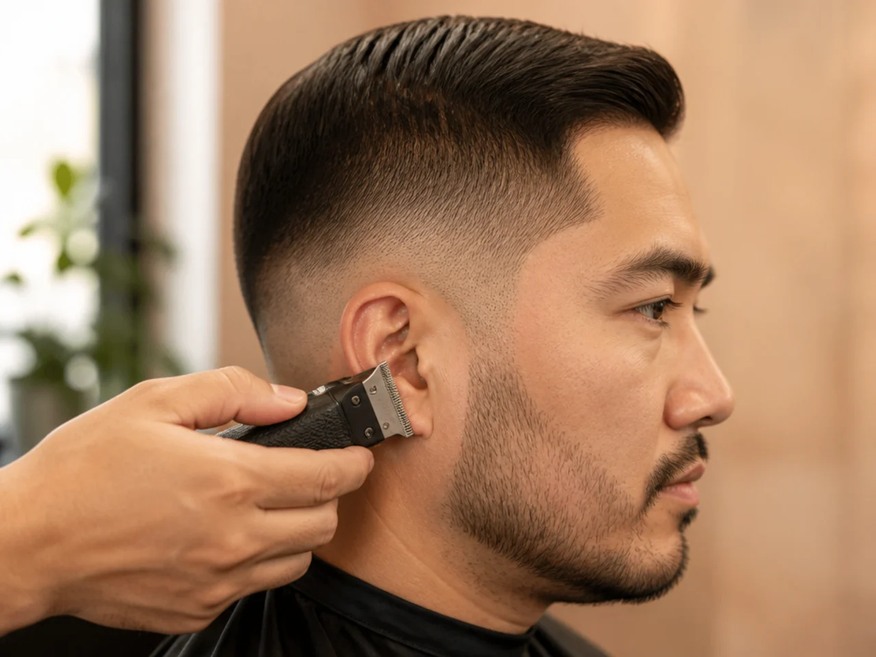 Sideburns being levelled with a trimmer