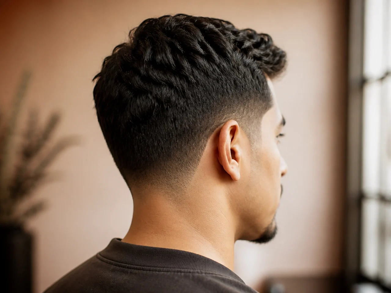 A rounded neckline on a short haircut
