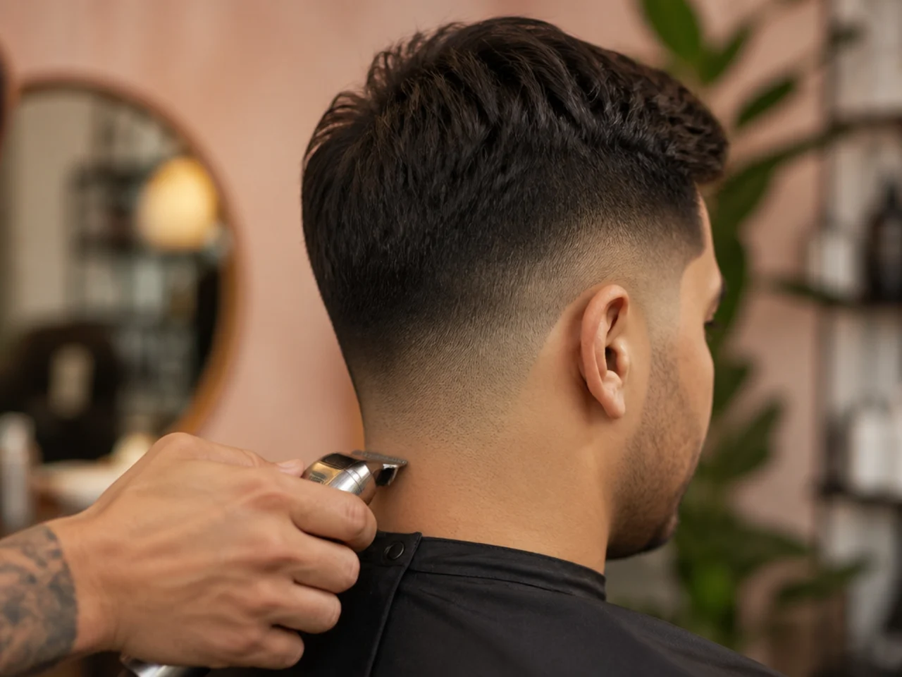 A barber tidying a neckline between full haircuts