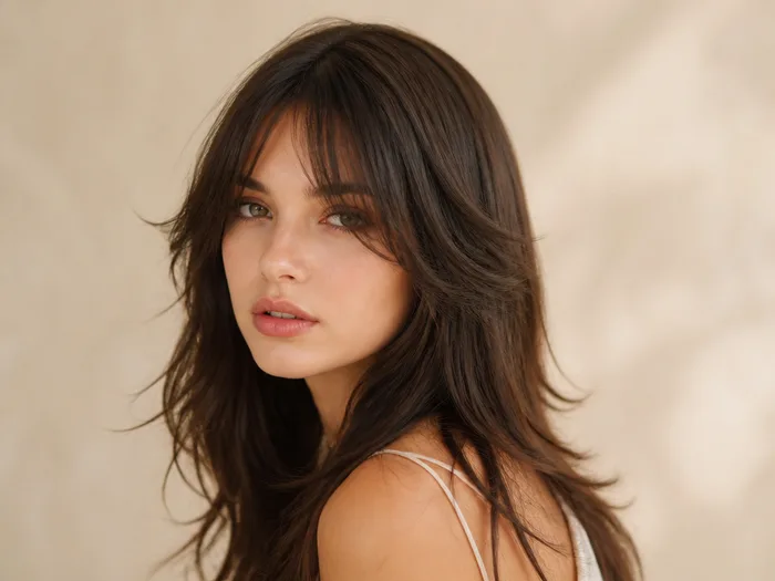 Butterfly cut paired with wispy butterfly bangs