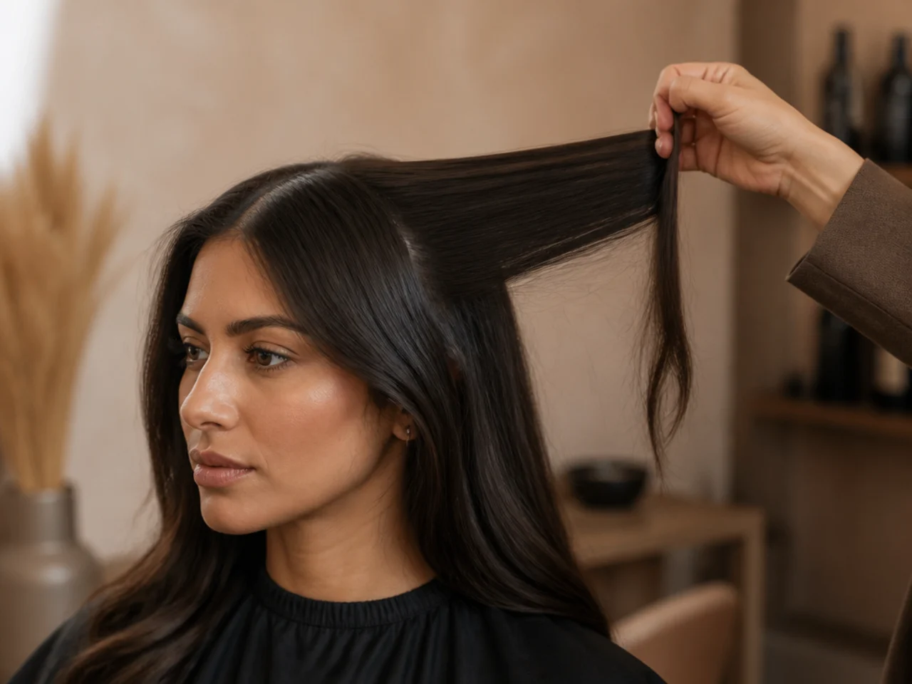 A section held at ninety degrees from the scalp before cutting