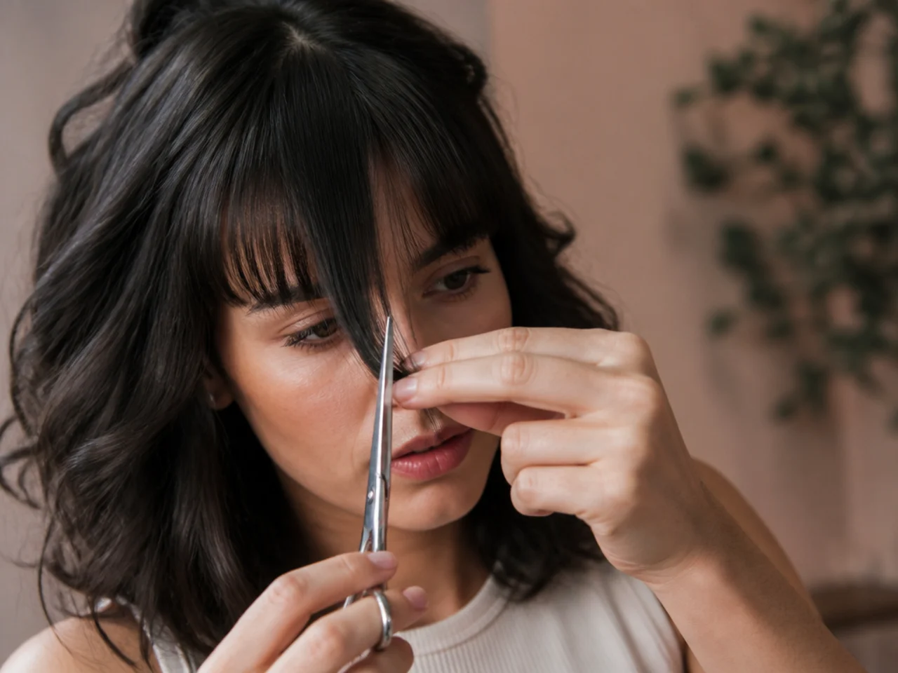 Shears pointed upward into the ends of a fringe