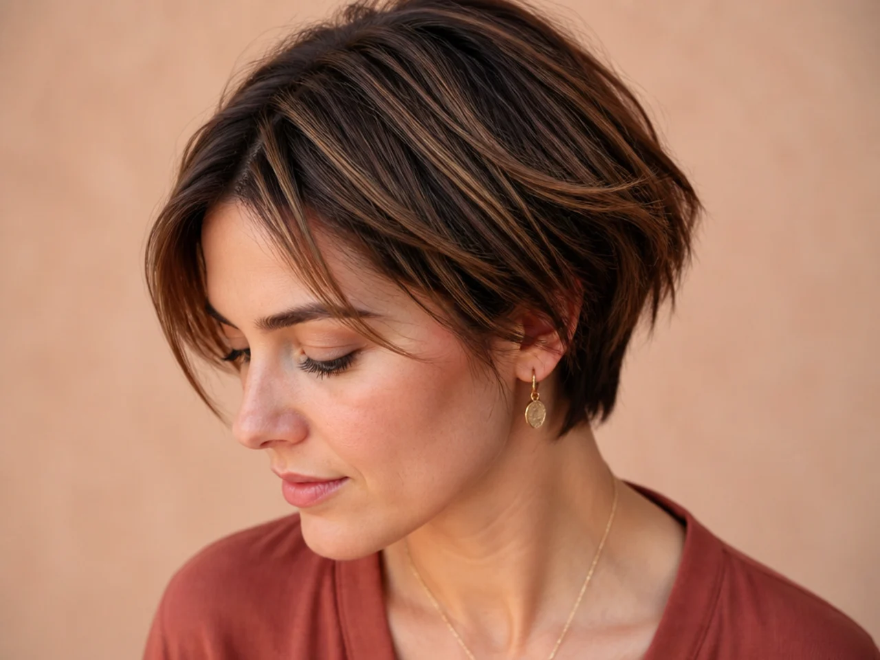 Fine delicate highlights woven through the top layer of a short cut