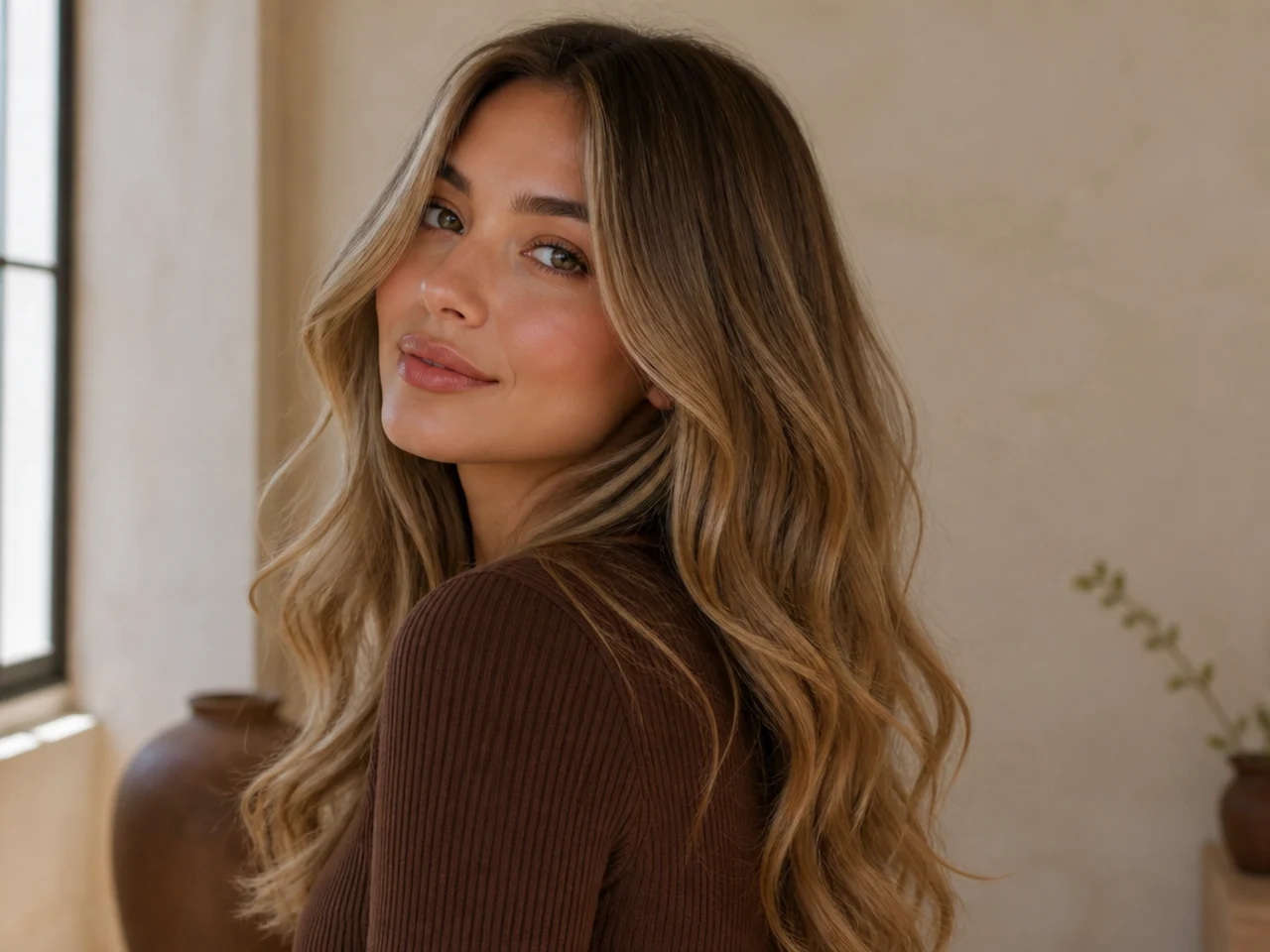 Deep honey blonde layers with visible warmth and healthy shining ends