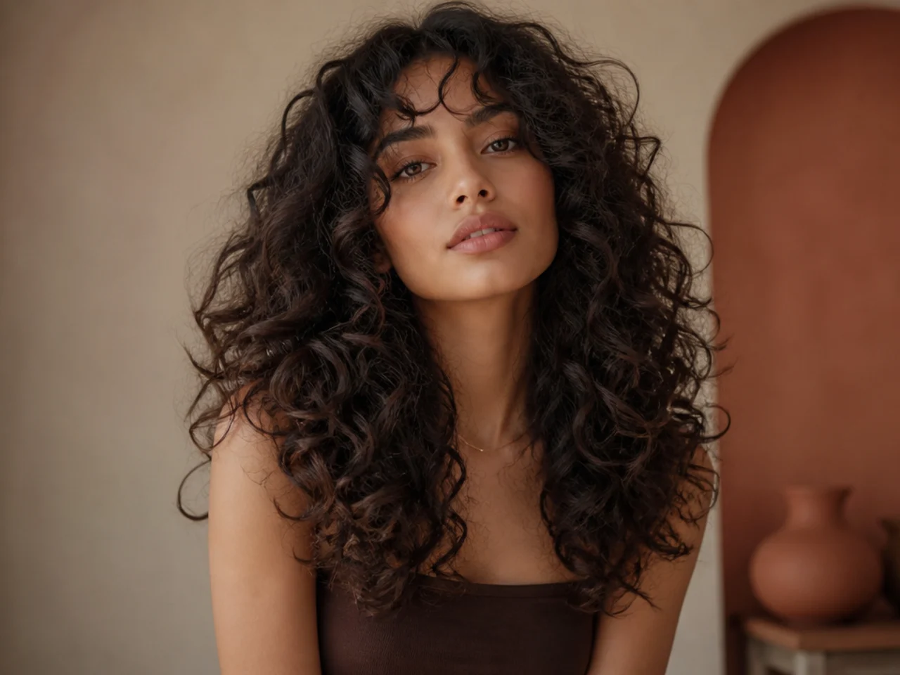A curly butterfly haircut on dense thick curls