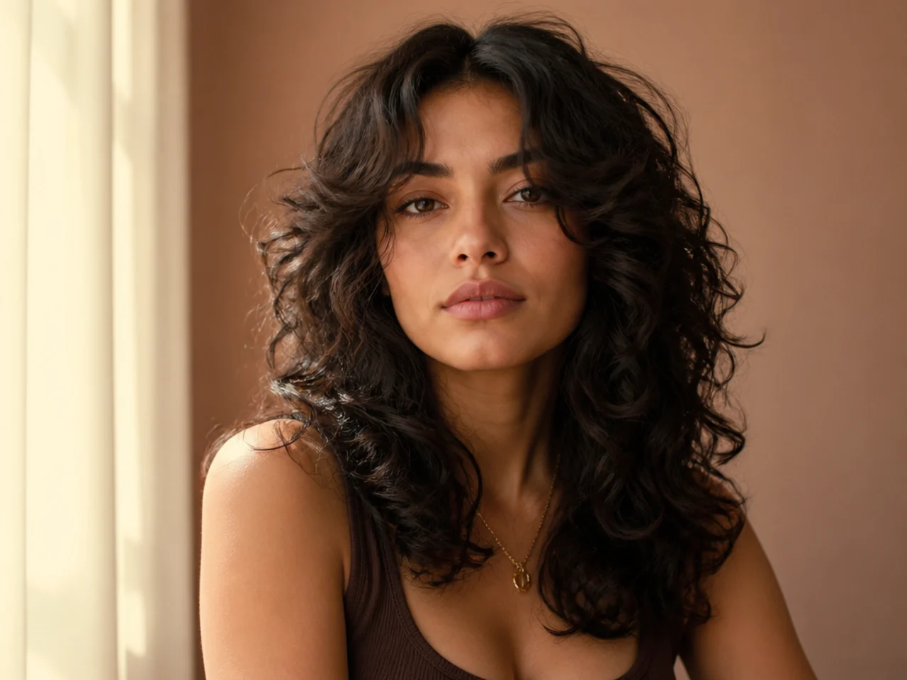 A curly butterfly haircut with a rounded crown