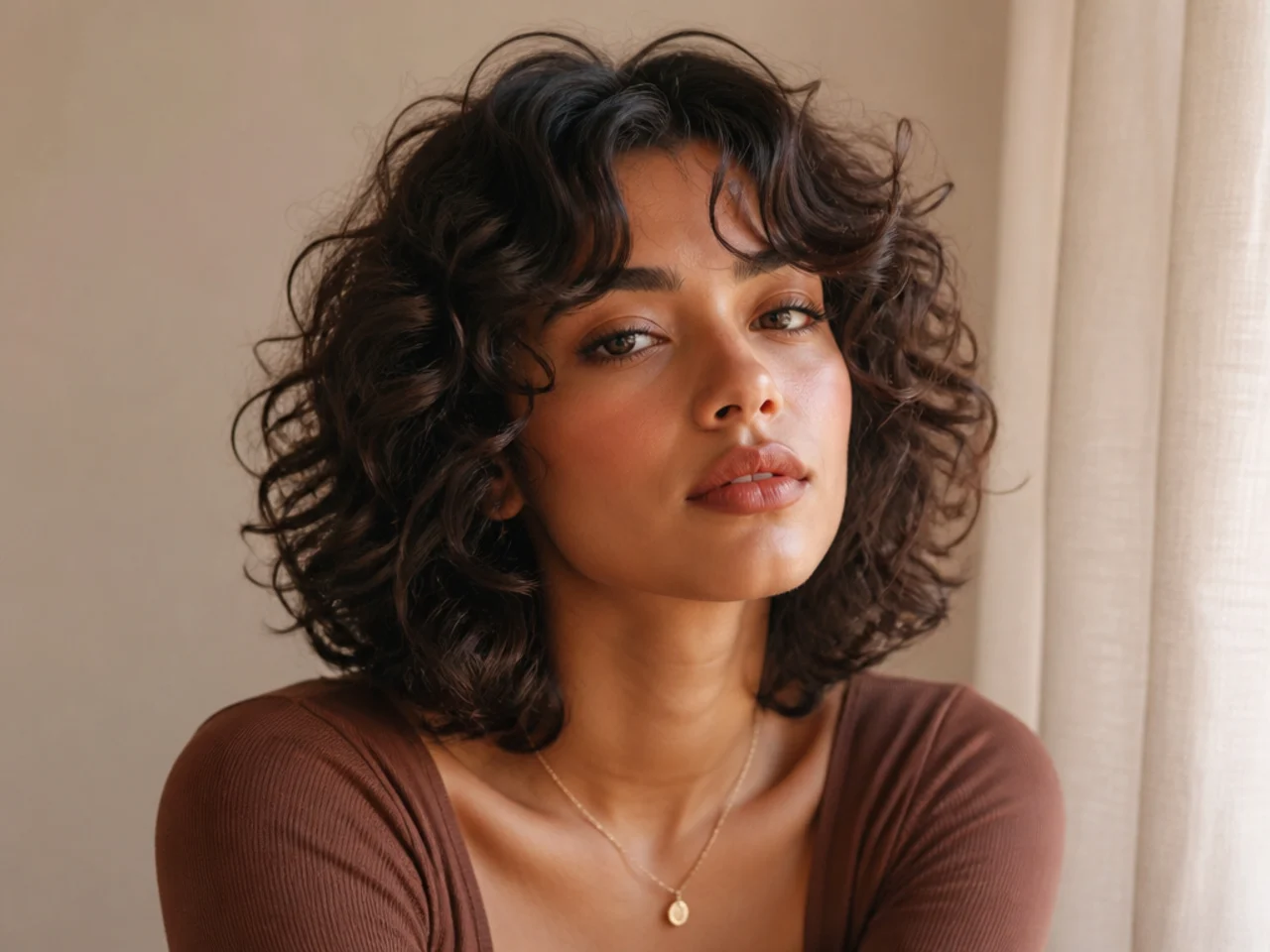 A curly butterfly cut to bob length