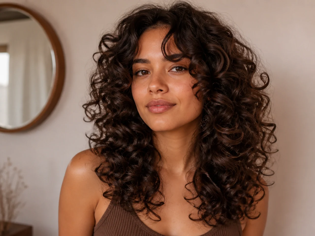 A curly butterfly haircut on spiral curls