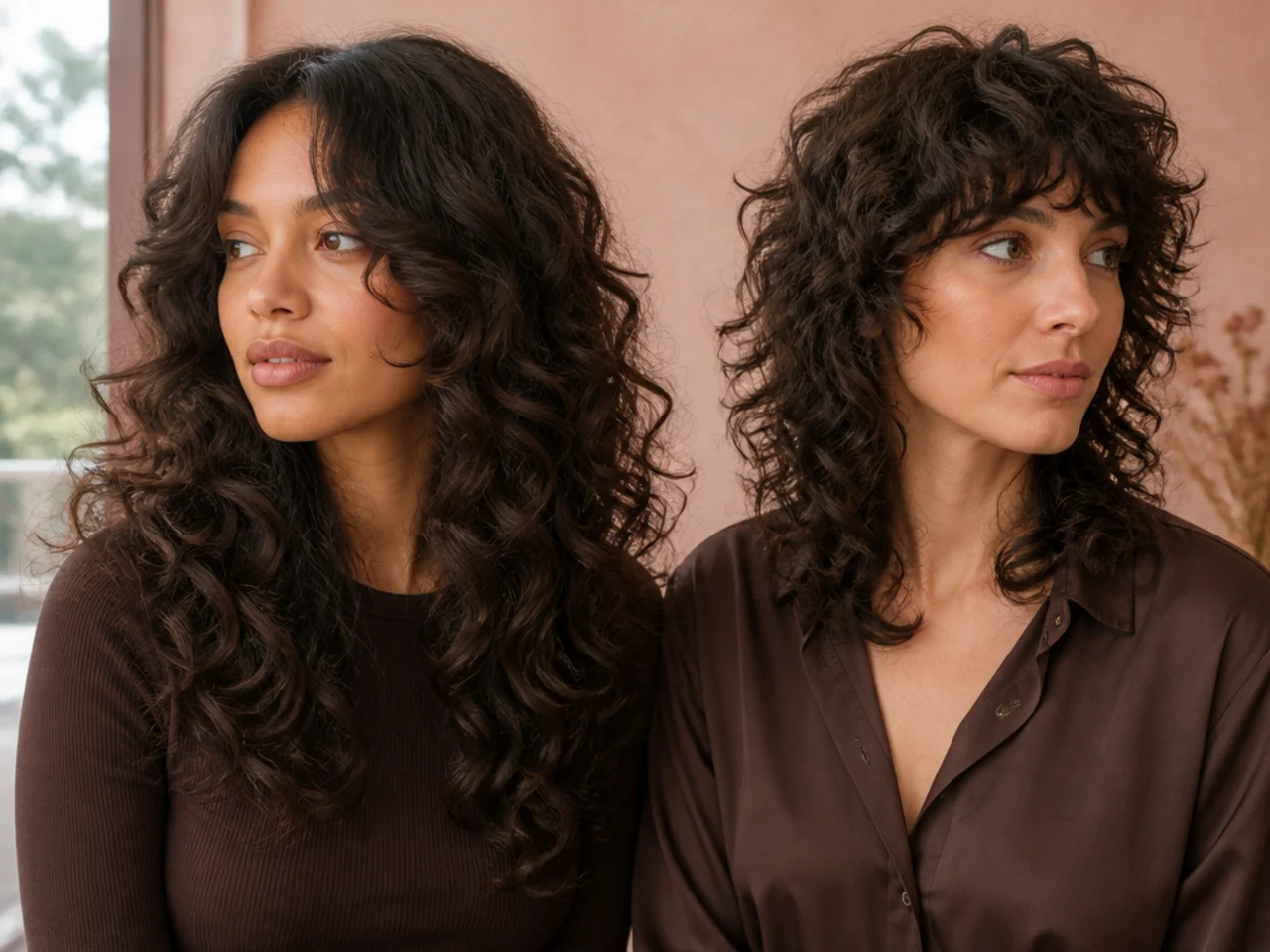 A butterfly haircut and a shag compared on curly hair