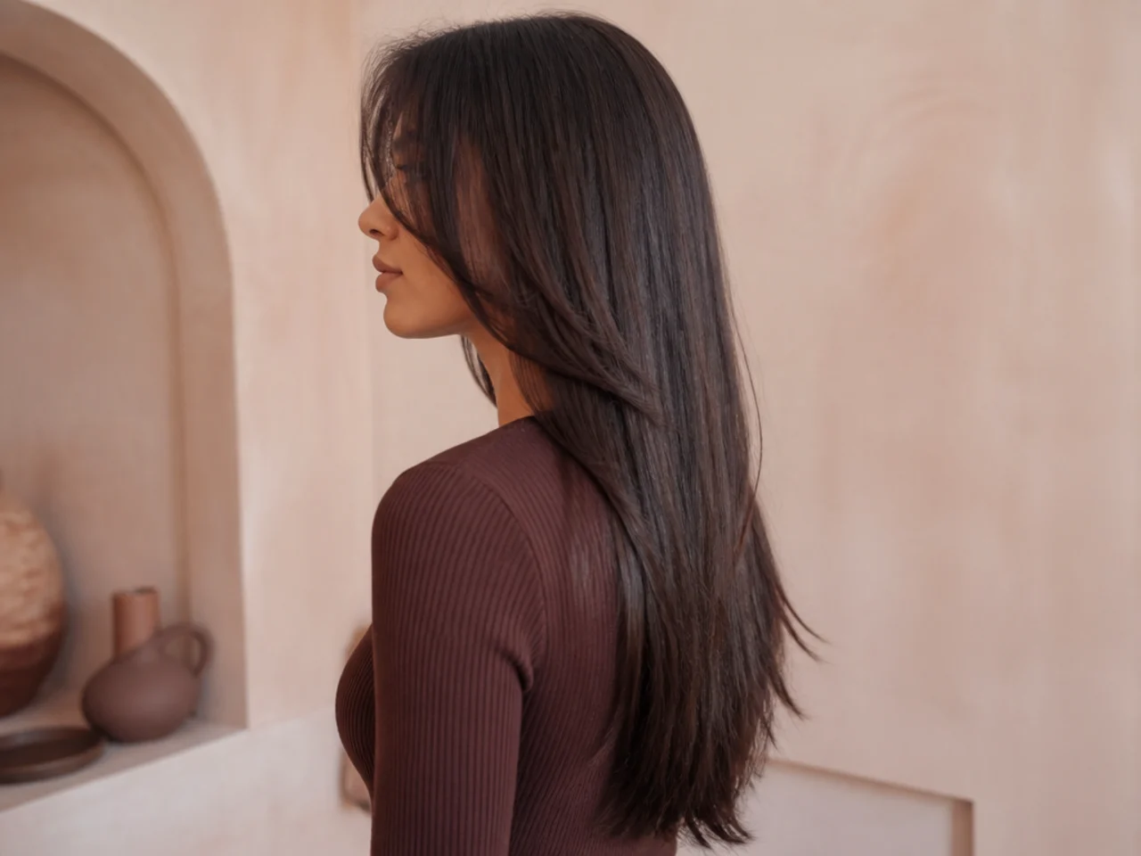 Side view showing the short front layer sitting above the untouched long perimeter with a visible step between them