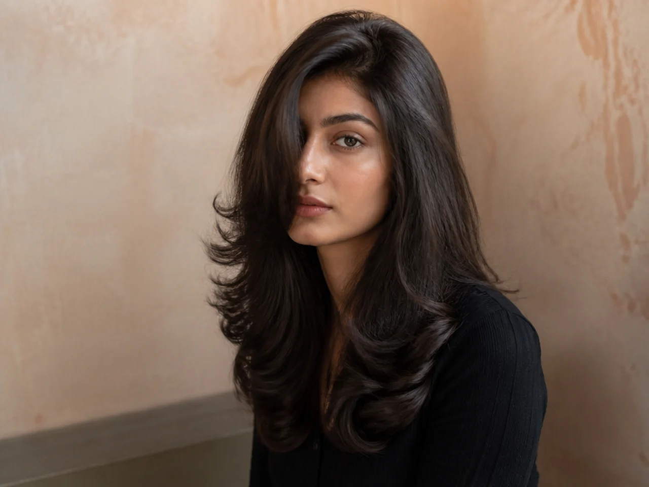 A butterfly cut with a deep side parting and root lift