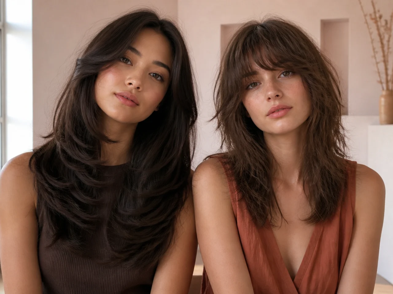 A butterfly cut and a shag compared side by side
