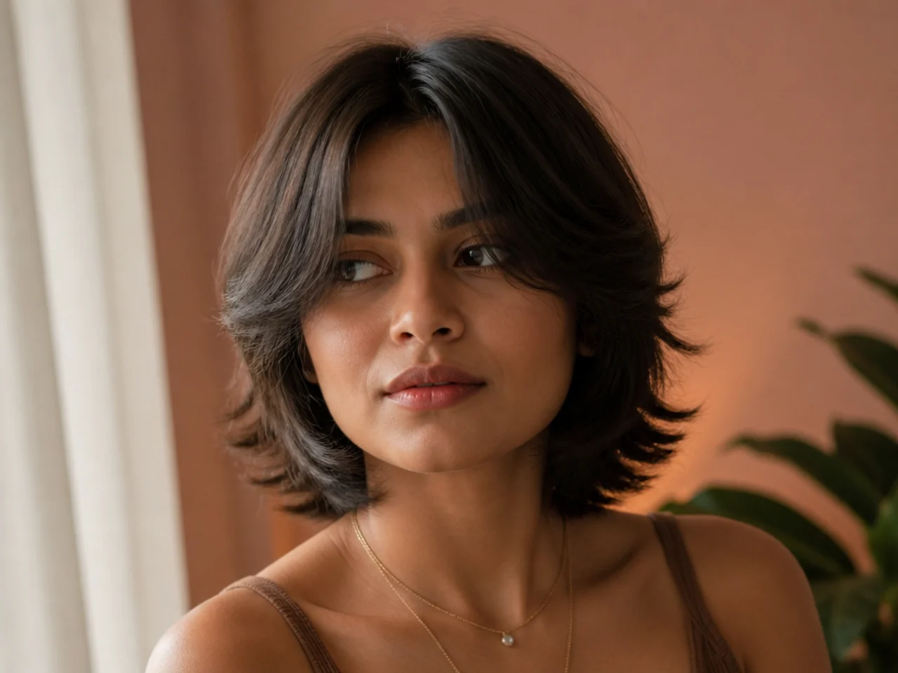 A short butterfly haircut with flicked out ends