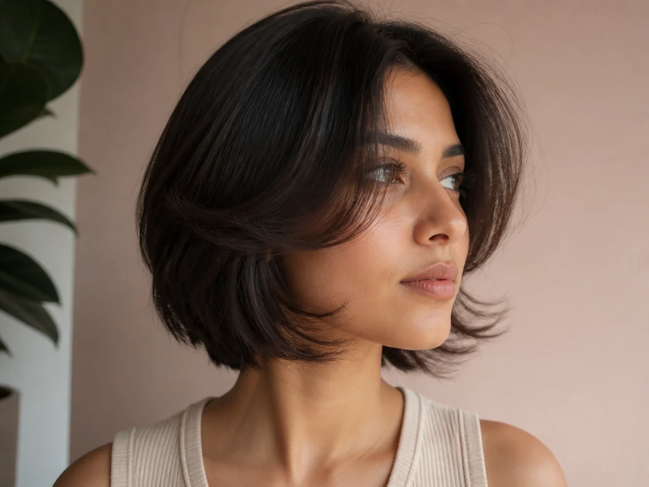 A short butterfly haircut with width at the cheekbones