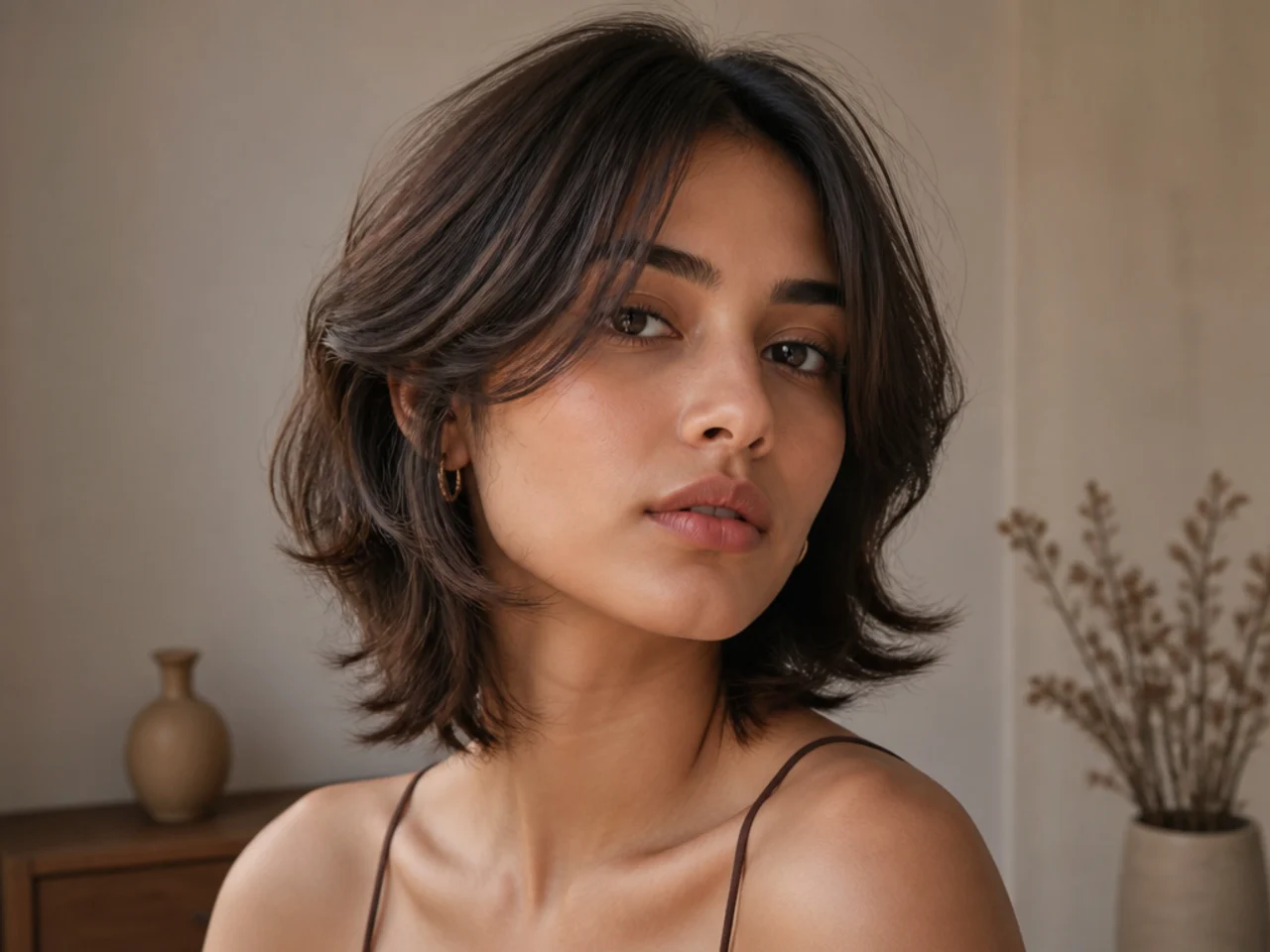 An air dried short butterfly haircut
