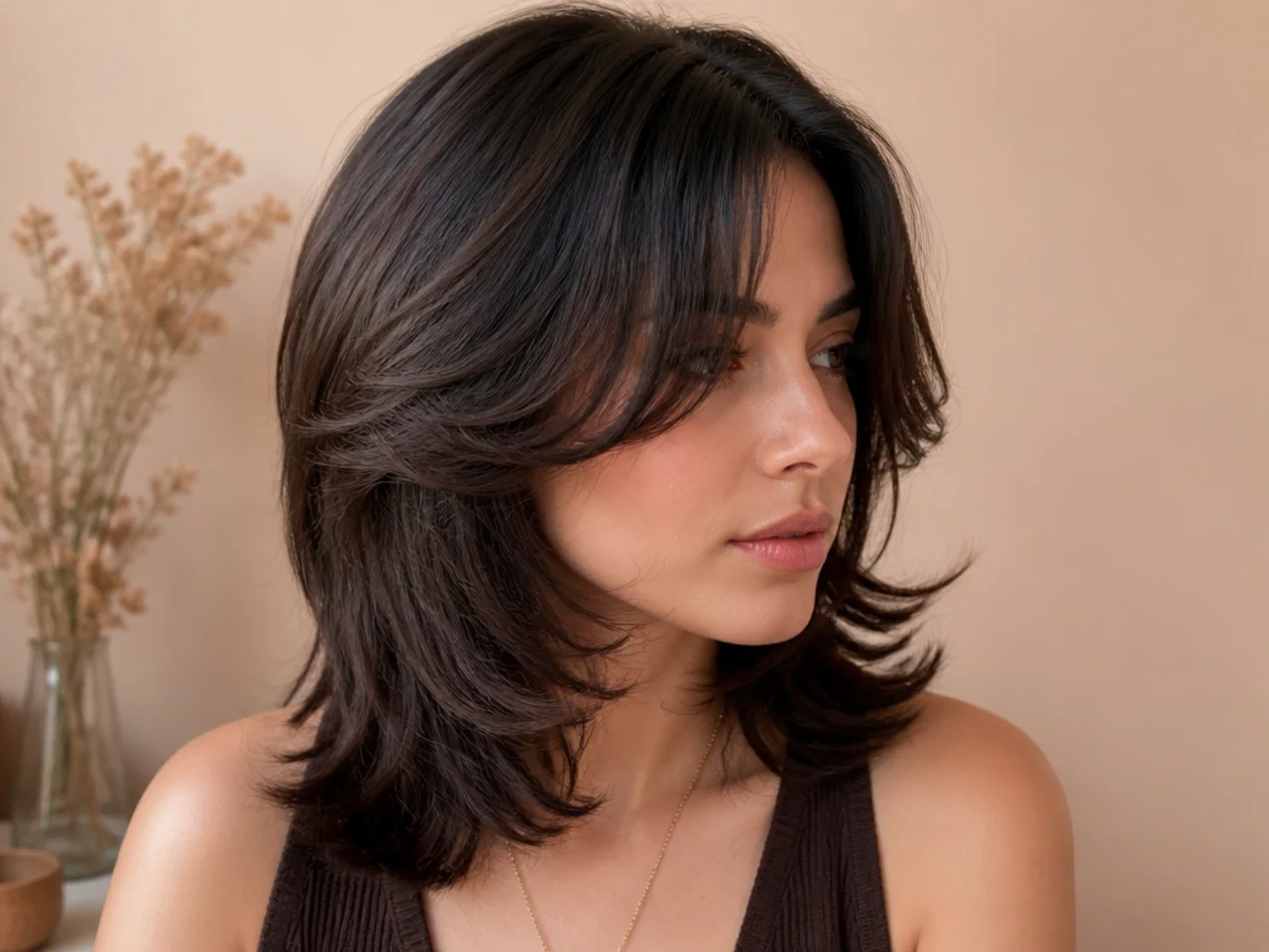 A short butterfly haircut grown out at eight weeks