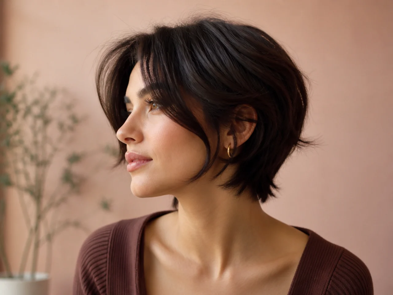 A short butterfly haircut with a stacked back