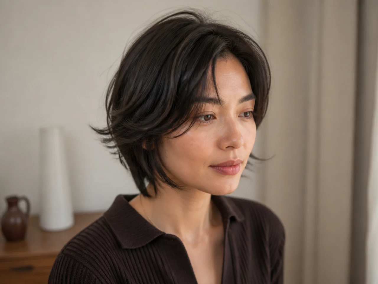 A short butterfly haircut on fine hair