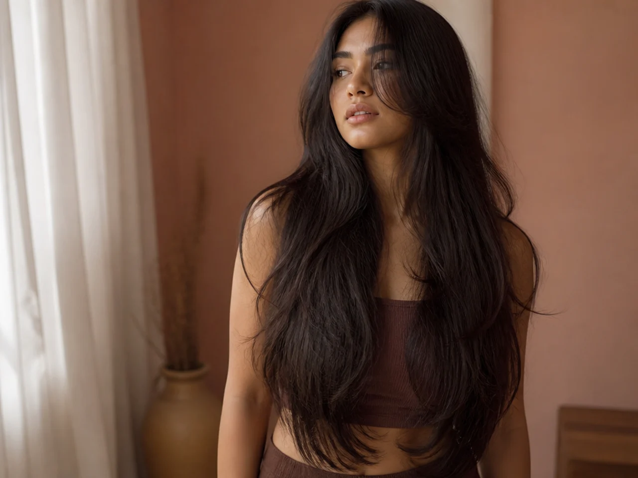 Very long hair with interior layers and the full original length kept