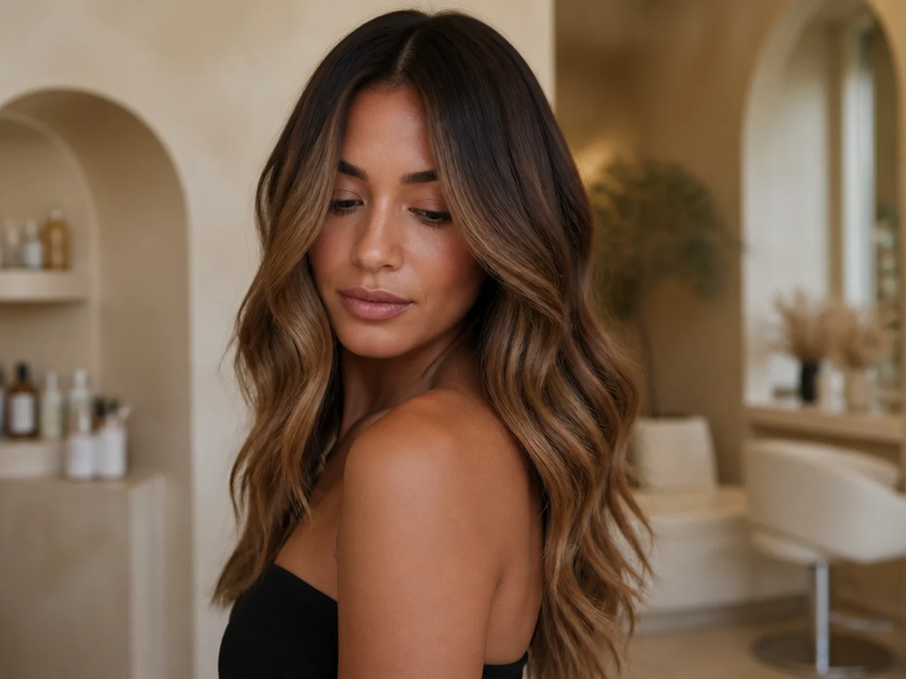 Long balayage hair showing a continuous colour gradient down the length